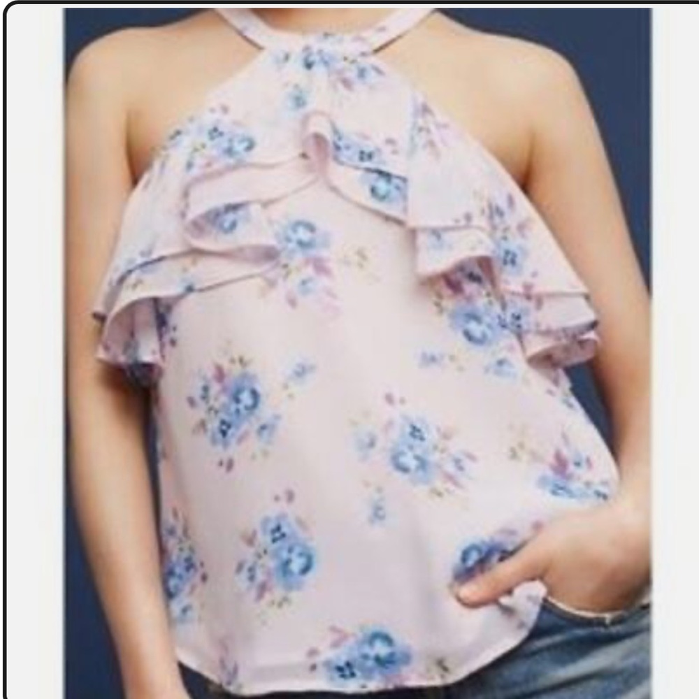 Anthropologie Seraphina Ruffled Floral Tank